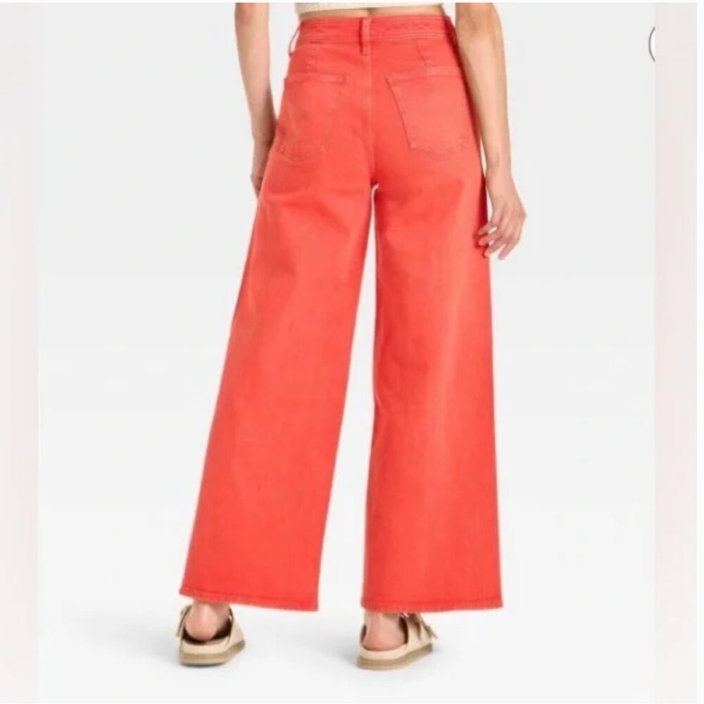Universal Thread High-Rise Sailor Wide Leg Comfort Stretch Ankle Jeans Red - Picture 12 of 13
